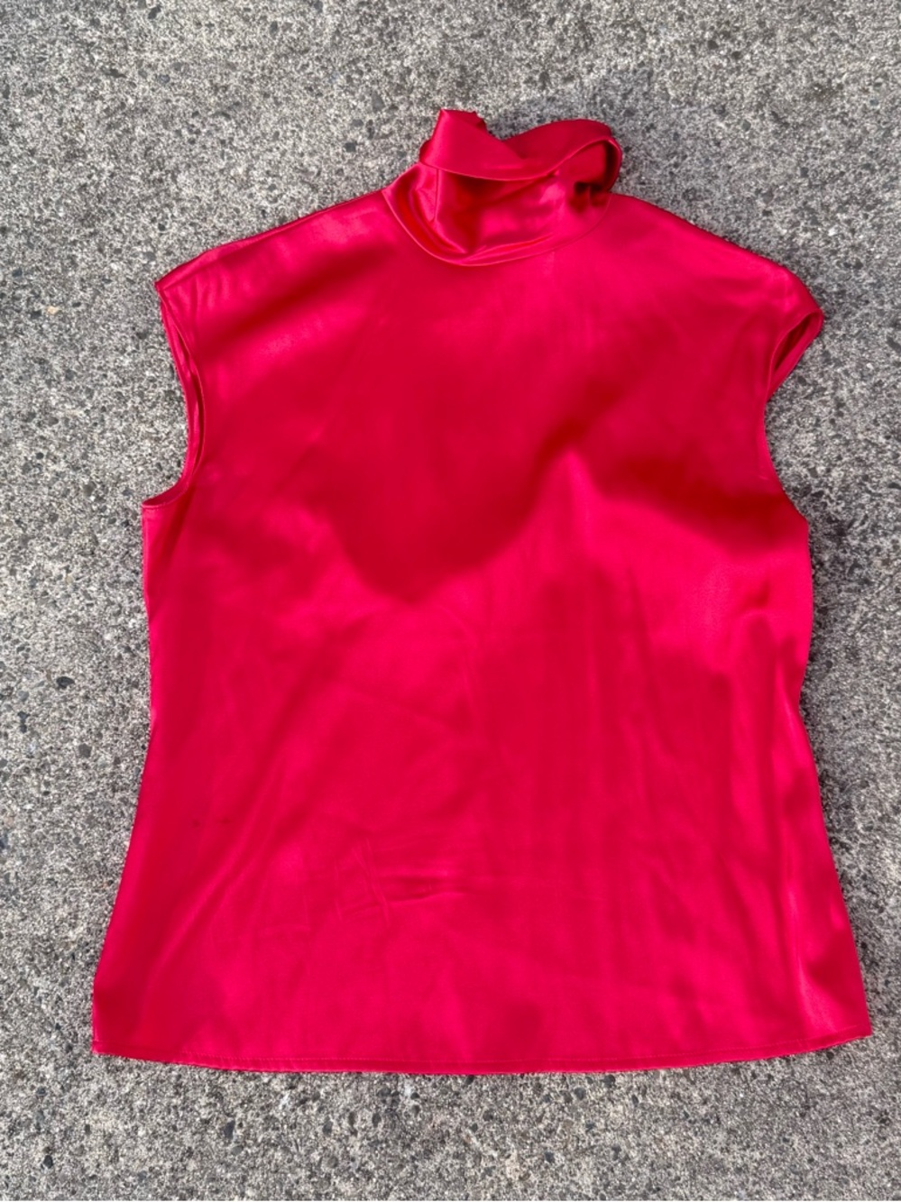 Linda Allard Ellen Tracy Silk Mock Neck Top Red Petite 6 Sleeveless Luxe